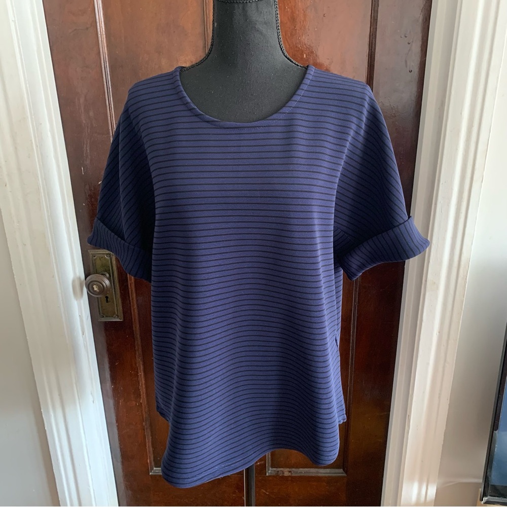 Rose + Olive Navy Thick Oversized Striped Womens Top LARGE